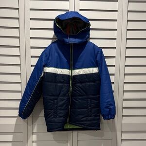 North point Big Boy Blue Hooded Puffer Jacket with removable hoodie.